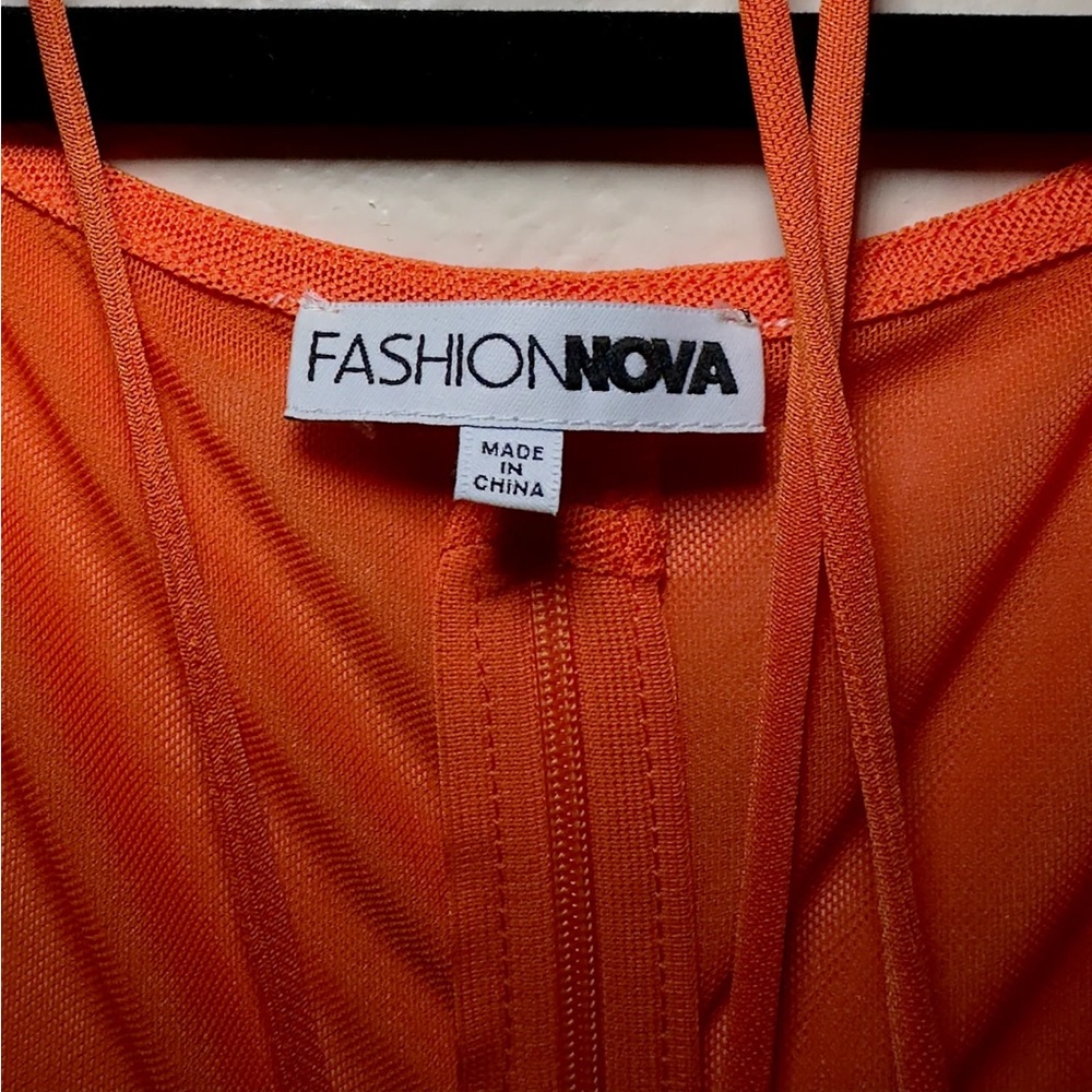 Orange Mesh Short Sleeve Top Plus Size - Picture 2 of 4